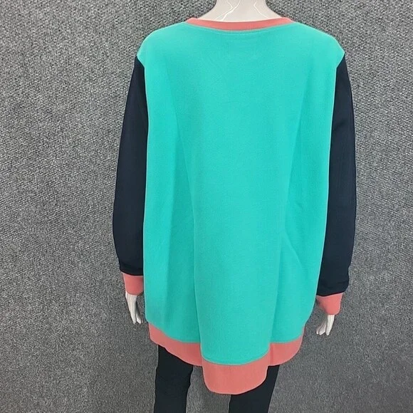 Lands End Womens Sweatshirt 1X Plus Sz Teal Colorblock Serious Sweats Pullover - Picture 6 of 10